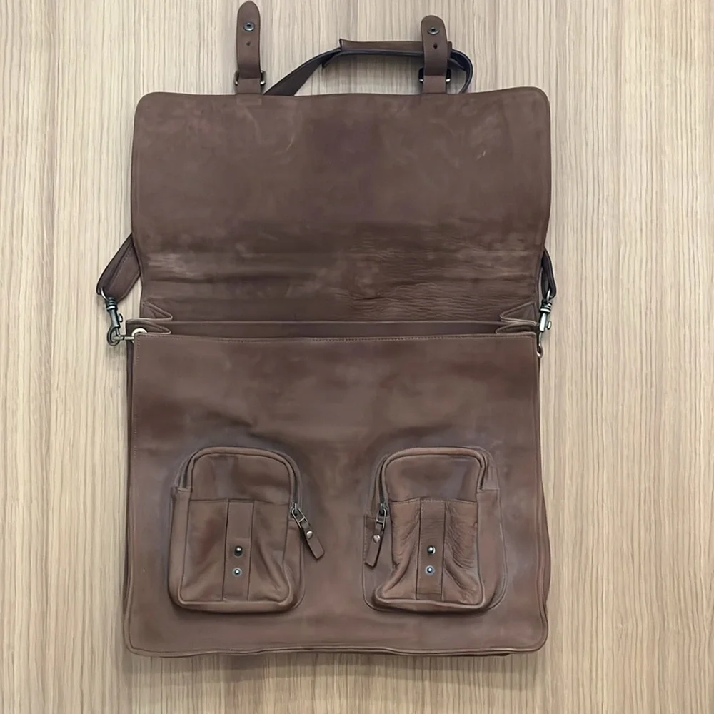 Kanzek, Men’s Tan Leather multi pockets messenger bag
